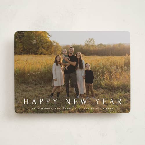 This is a snow new year photo cards with standard by Amy Kross called vast printing on recycled smooth signature in standard