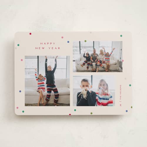 This is a whipped cream new year photo cards with standard by Pixel and Hank called so festive printing on recycled smooth signature in standard