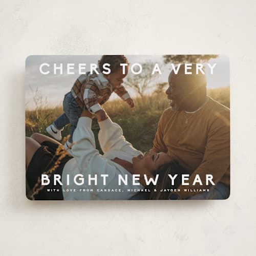 This is a snow new year photo cards with standard by Amy Kross called broadcast printing on recycled smooth signature in standard