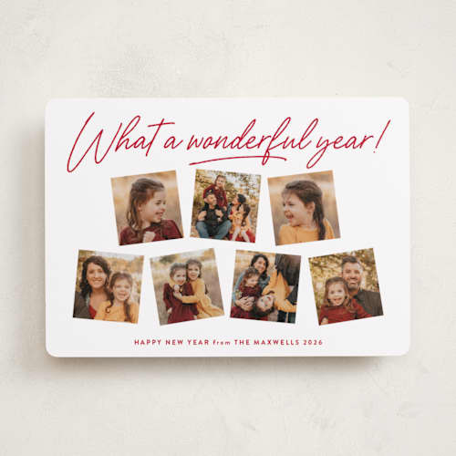 This is a peppermint new year photo cards with standard by Kacey Kendrick Wagner called wonderful year printing on recycled smooth signature in standard