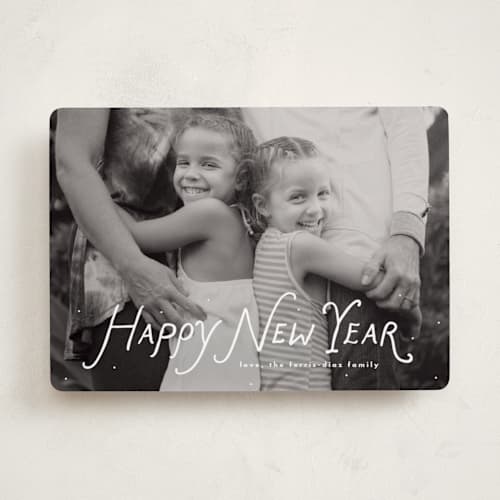 This is a penguin new year photo cards with standard by Lea Delaveris called handwritten happy printing on recycled smooth signature in standard