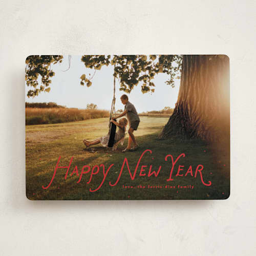 This is a sleigh new year photo cards with standard by Lea Delaveris called handwritten happy printing on recycled smooth signature in standard