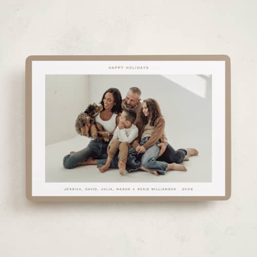 This is a gingerbread holiday photo cards with standard by JoAnn Jinks called modern border printing on recycled smooth signature in standard