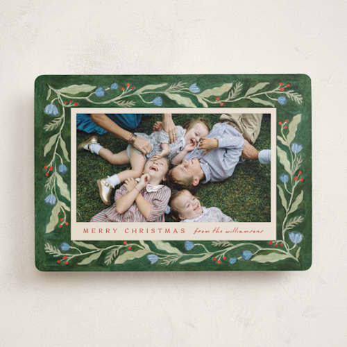 This is a pine holiday photo cards with standard by Amy Kross called verdant printing on recycled smooth signature in standard