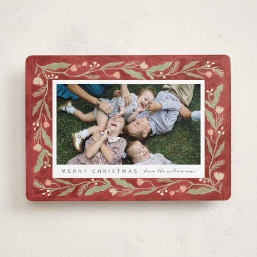 This is a poinsettia holiday photo cards with standard by Amy Kross called verdant printing on recycled smooth signature in standard