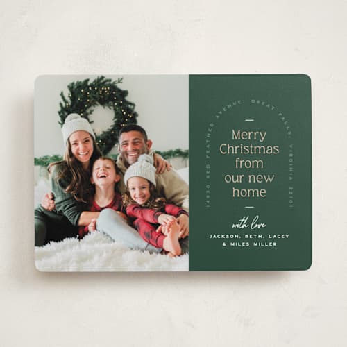 This is a spruce holiday photo cards with standard by Owl and Toad called address arch printing on recycled smooth signature in standard