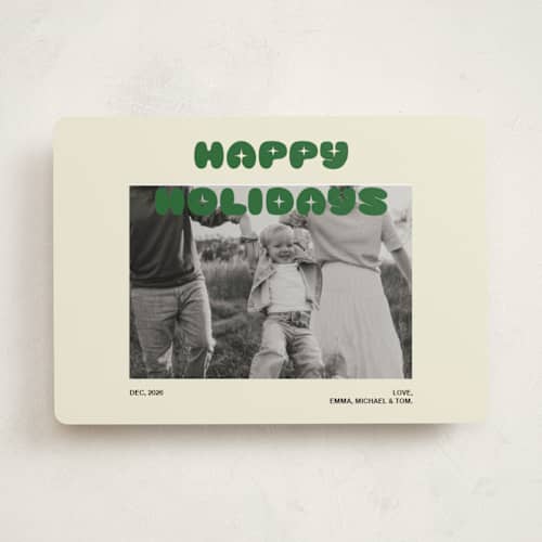 This is a elf shoes holiday photo cards with standard by Helena Vitto called retro days printing on recycled smooth signature in standard