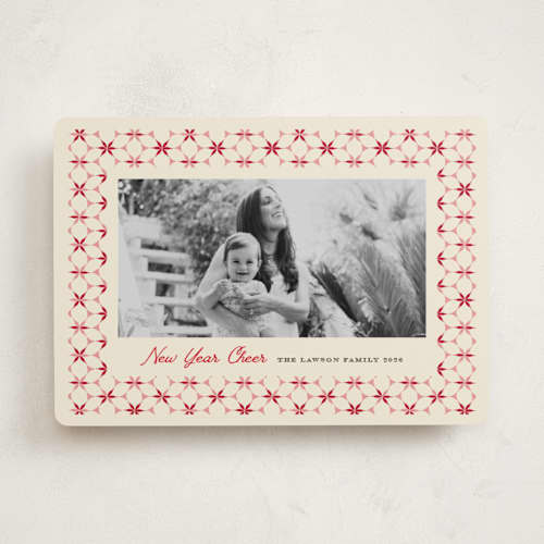 This is a candy cane holiday photo cards with standard by Kanika Mathur called poinsettia tile printing on recycled smooth signature in standard