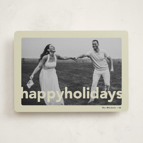 This is a mint holiday photo cards with standard by Lori Wemple called happy holiday frame printing on recycled smooth signature in standard