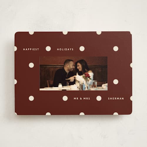 This is a mulled wine holiday photo cards with standard by Inkblot Design called jingle dot printing on recycled smooth signature in standard