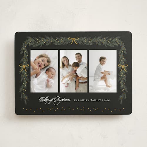 This is a midnight holiday photo cards with standard by Elly called ribbon garland printing on recycled smooth signature in standard