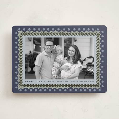 This is a juniper holiday photo cards with standard by Amy Kross called primary printing on recycled smooth signature in standard