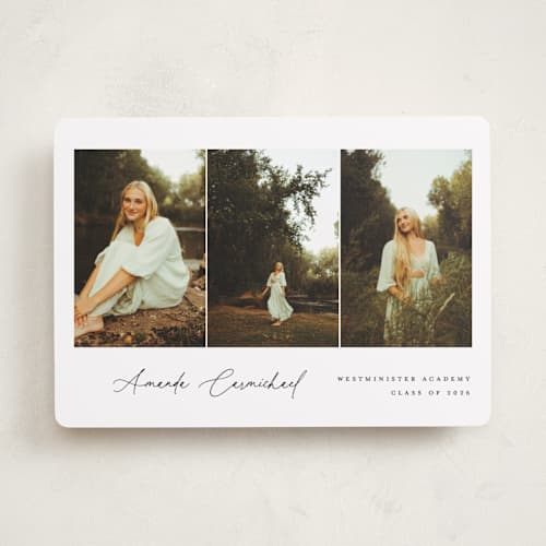This is a onyx graduation announcements with standard by Benita Crandall called the trio printing on recycled smooth signature in standard