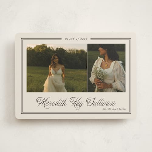 This is a almond graduation announcements with standard by Brianne Larsen called timeless border printing on recycled smooth signature in standard