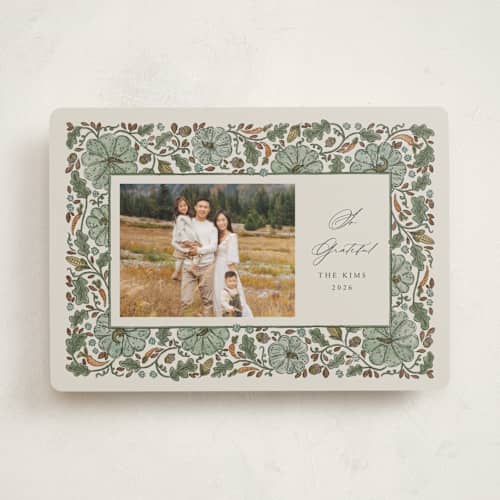 This is a turquoise thanksgiving cards invitations with standard by Jen Owens called harvests printing on recycled smooth signature in standard