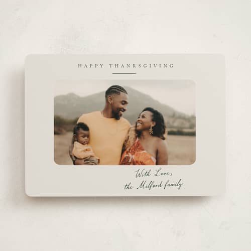 This is a ecru thanksgiving cards invitations with standard by Nicoletta Savod called classic signature printing on recycled smooth signature in standard