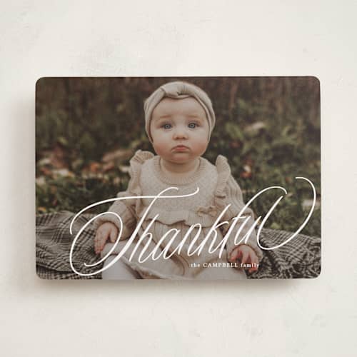 This is a marshmallow thanksgiving cards invitations with standard by Lea Delaveris called thankful printing on recycled smooth signature in standard