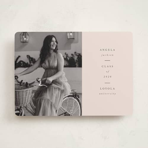 This is a champagne graduation announcements with standard by Lori Wemple called simplicty printing on recycled smooth signature in standard