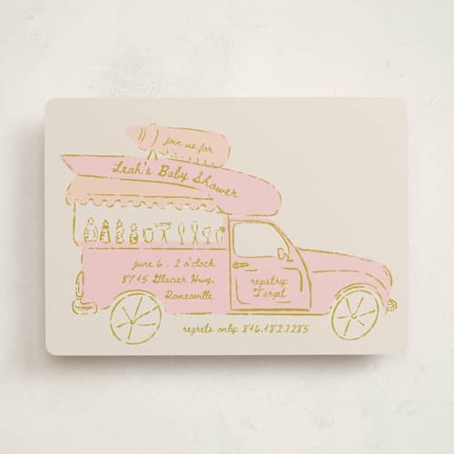 This is a blush baby shower invitations with standard by Gwen Bedat called milk truck printing on signature in standard
