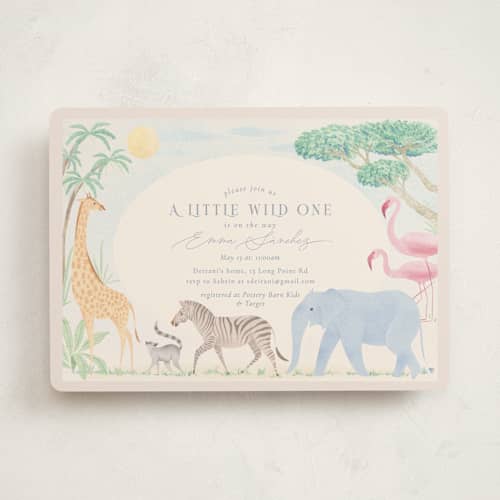 This is a sky blue baby shower invitations with standard by Sabrin Deirani called africa printing on signature in standard