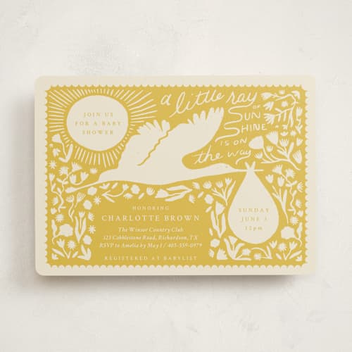 This is a sunshine baby shower invitations with standard by Sierra Lee called sunshine printing on signature in standard