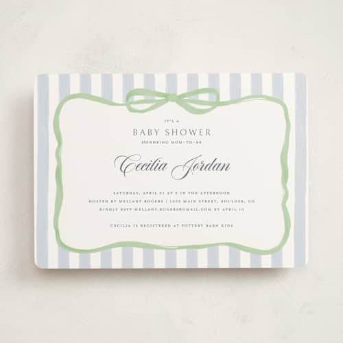 This is a mint baby shower invitations with standard by Pati Cascino called celina printing on signature in standard