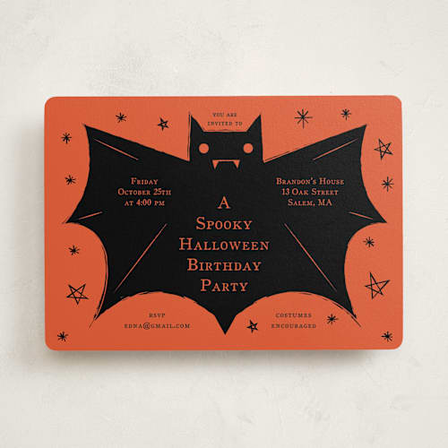 This is a hibiscus kids birthday invitations with standard by Ani Somi called spooky bat printing on signature in standard