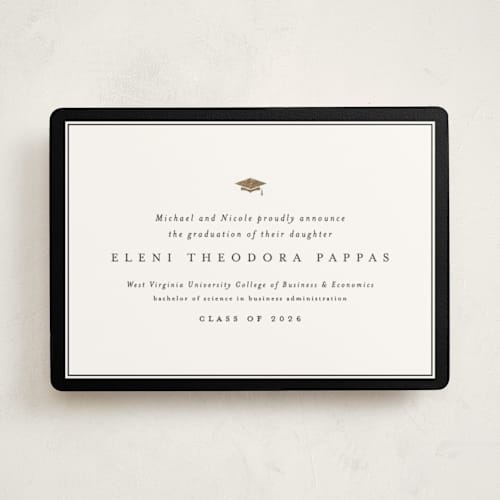 This is a newsprint graduation announcements with foil pressed by Lea Delaveris called gazette printing on signature in standard