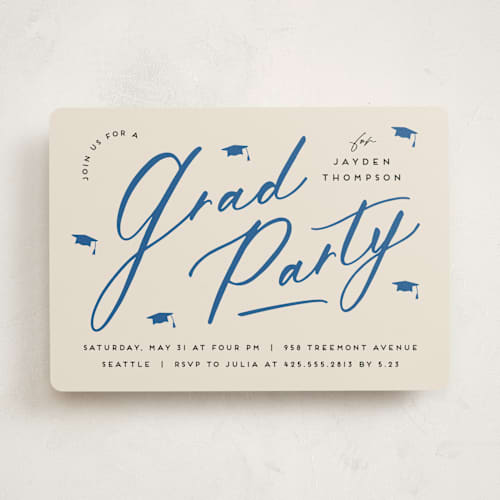 This is a azure graduation invitations with standard by Louise Kay called celebrate the grad printing on signature in standard