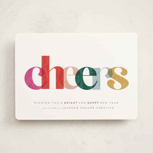 This is a festive business holiday cards with standard by Robert and Stella called bright cheers printing on signature in standard