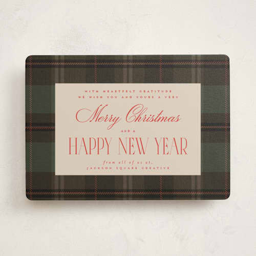 This is a festive business holiday cards with standard by Maja Cunningham called timeless plaid printing on signature in standard