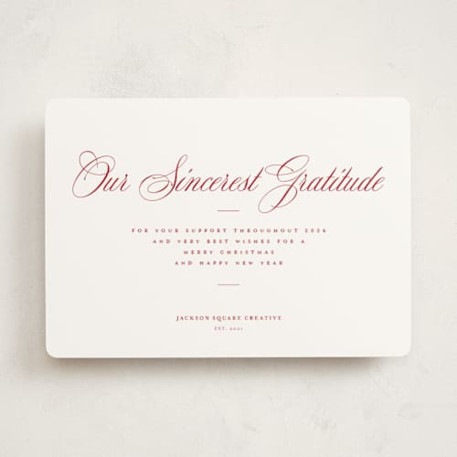 This is a santa suit business holiday cards with standard by Blustery August called milano printing on signature in standard