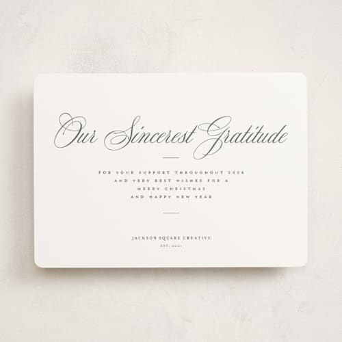 This is a wreath business holiday cards with standard by Blustery August called milano printing on signature in standard