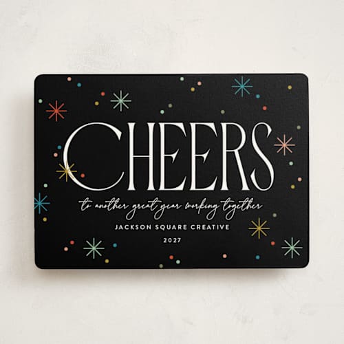 This is a onyx business holiday cards with standard by Robert and Stella called cheers to you! printing on signature in standard