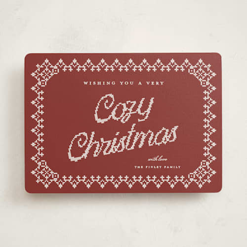 This is a poinsettia non photo holiday cards with standard by Kelly Watkins called coziest christmas printing on signature in standard