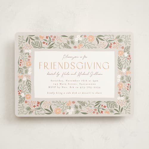 This is a pumpkin pie holiday party invitations with standard by Randi Cirelli called friendsgiving celebration printing on signature in standard