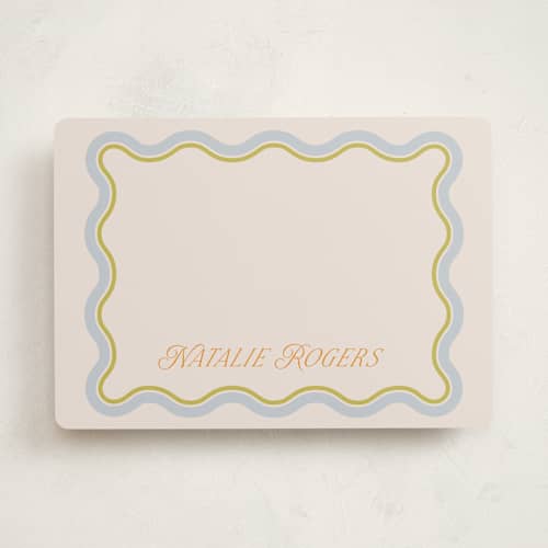 This is a lemongrass personalized stationery thank you cards with standard by Everett Paper Goods called squiggled printing on signature in 5x7