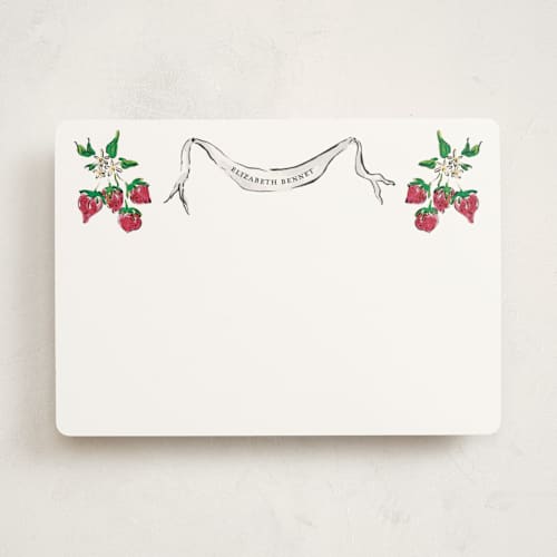 This is a strawberry personalized stationery thank you cards with standard by Jill Delavan called strawberry queen printing on signature in 5x7