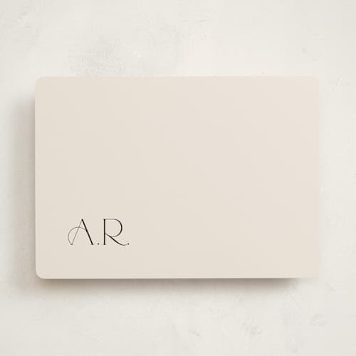 This is a champagne personalized stationery thank you cards with standard by Lori Wemple called monogram printing on signature in 5x7