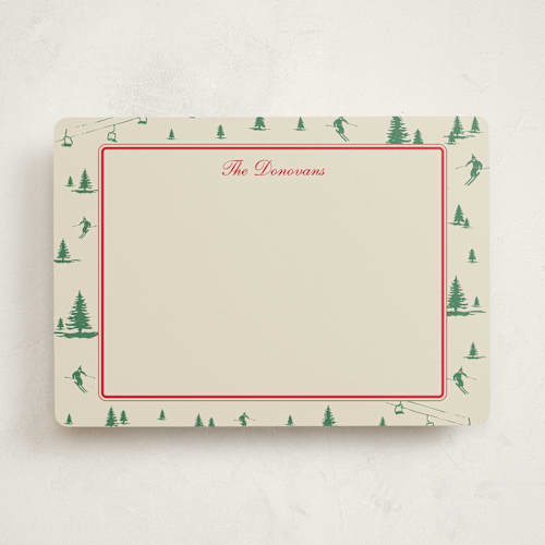 This is a sage personalized stationery thank you cards with standard by Jen Ramsey called ski time printing on signature in 5x7