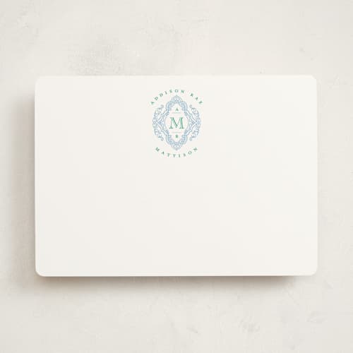 This is a periwinkle personalized stationery thank you cards with standard by Jenna Holcomb called stamped printing on signature in 5x7