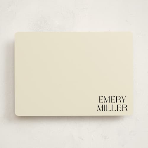 This is a cream personalized stationery thank you cards with standard by Robert and Stella called corner block printing on signature in 5x7