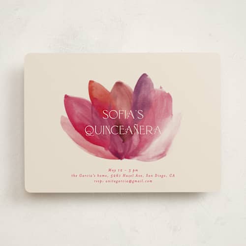 This is a petal sweet sixteen birthday party invitations with standard by Gwen Bedat called lotus printing on signature in standard