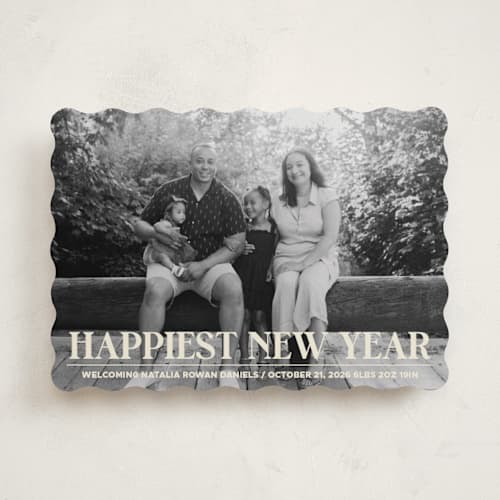 This is a champagne babys first christmas with standard by Jenna Holcomb called news printing on recycled smooth signature in standard