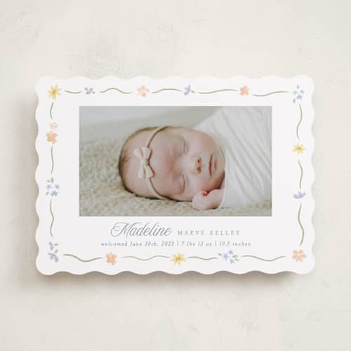 This is a bouquet birth announcements with standard by Robert and Stella called petite garden printing on recycled smooth signature in standard