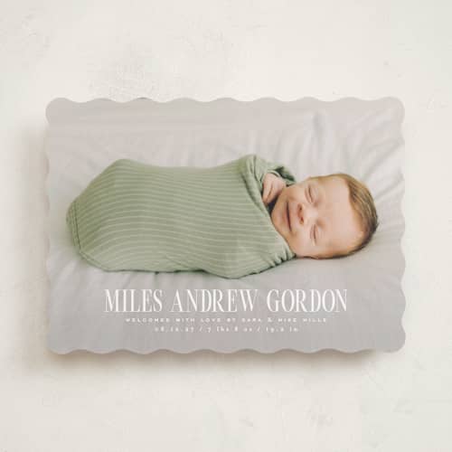 This is a cloud birth announcements with standard by Owl and Toad called simply stated printing on recycled smooth signature in standard