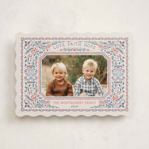 This is a navy photo christmas cards with standard by Paper Sun Studio called the holly and the ivy printing on recycled smooth signature in standard