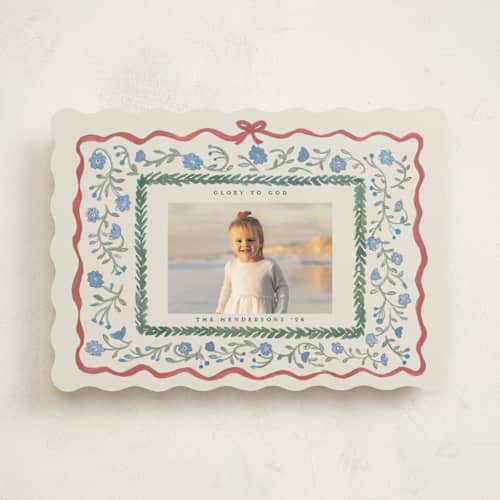 This is a halo photo christmas cards with standard by Teju Reval called floral border printing on recycled smooth signature in standard