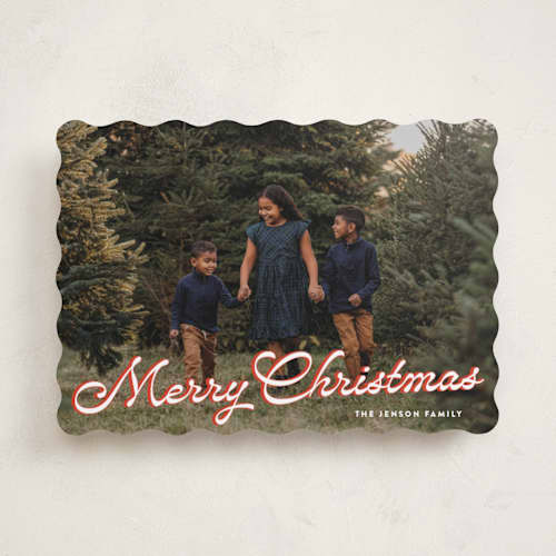 This is a poinsettia photo christmas cards with standard by Ekko Studio called retro script printing on recycled smooth signature in standard