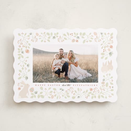 This is a just peachy easter photo cards with standard by Kamala Nahas called easter garden printing on recycled smooth signature in standard
